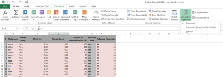 Microsoft Excel Calculation Options